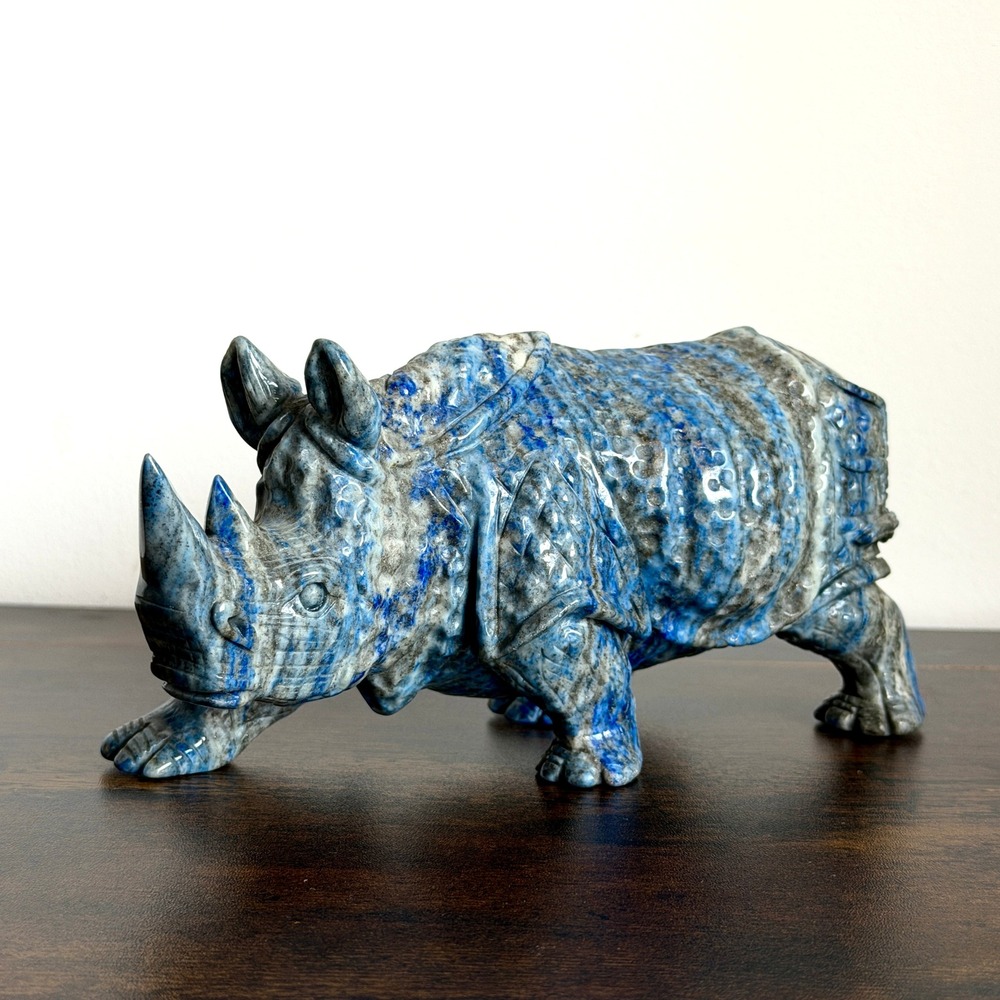 Lapis Lazuli Rhino 3lb Hand Carved | Natural Gemstone Crystal Figurine Carving